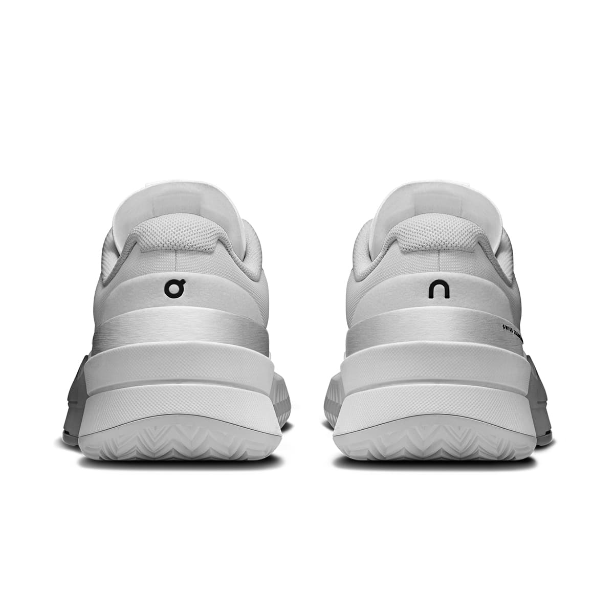 Back view of the On The Roger Pro 2 All White women’s running shoe