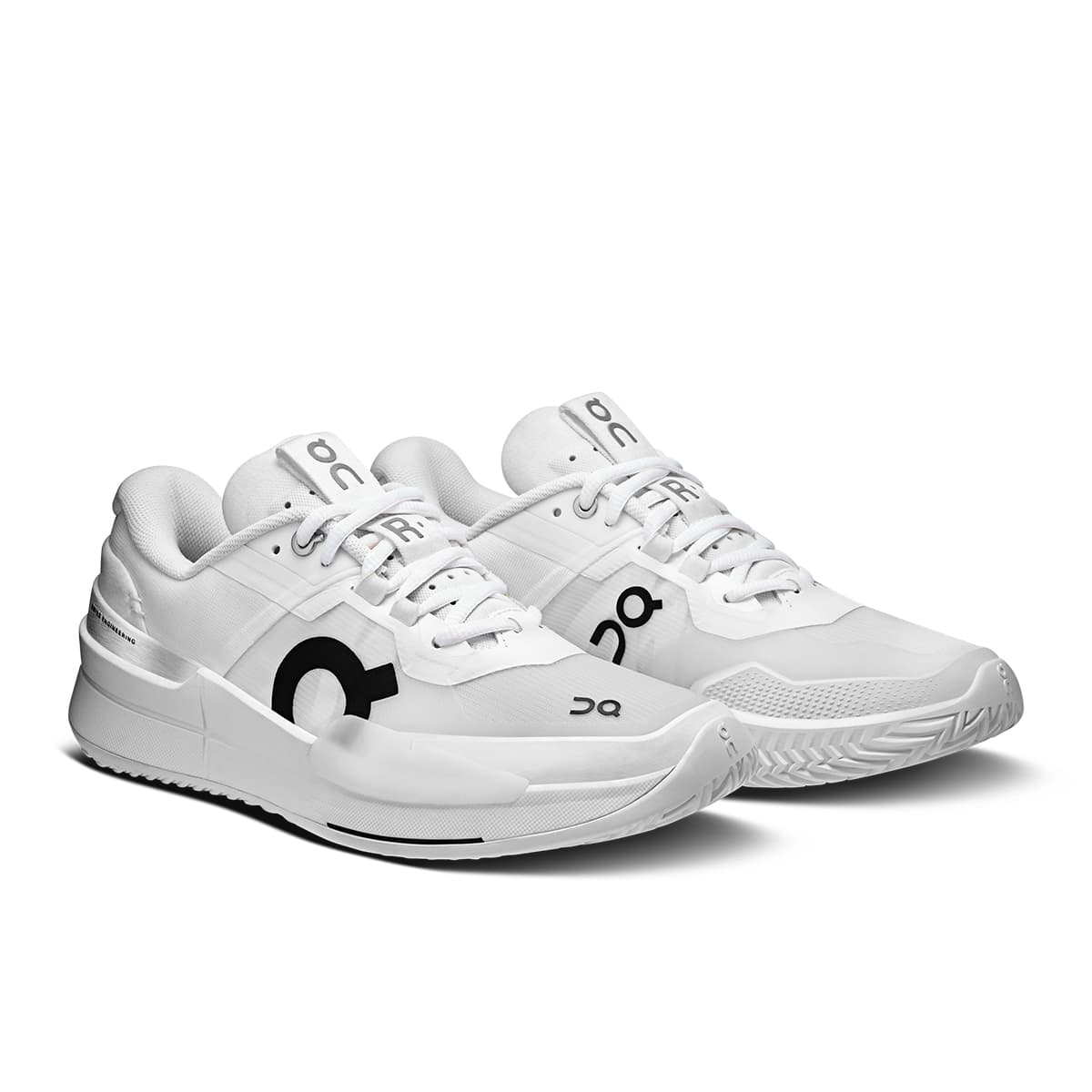 45-degree view of the On The Roger Pro 2 All White women’s running shoe
