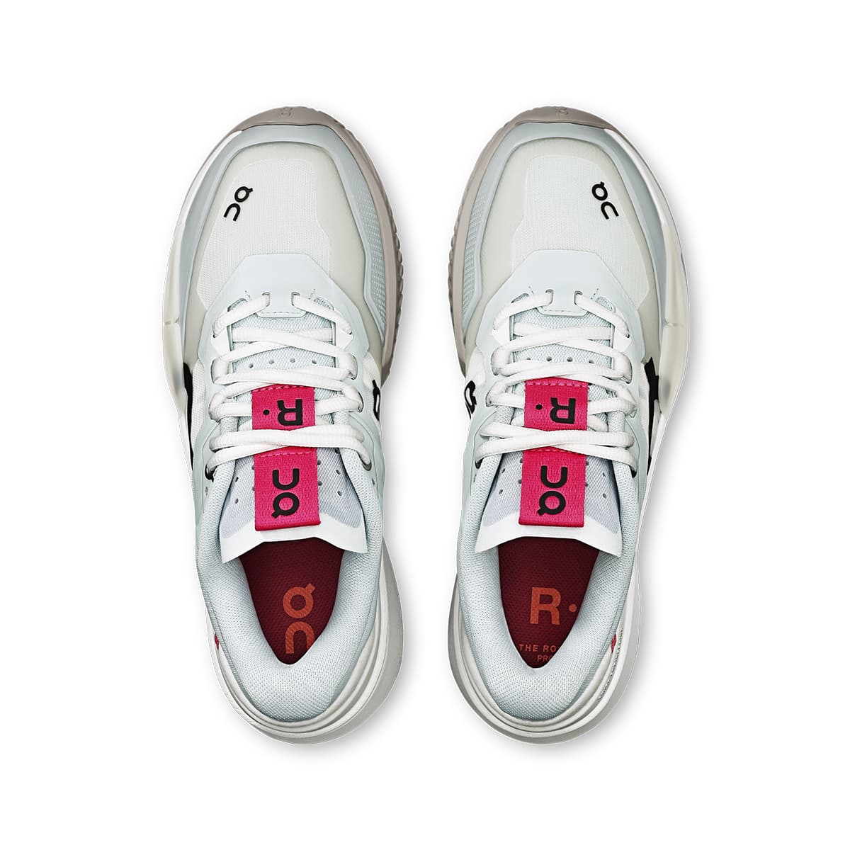 Top view of the On The Roger Pro 2 Arctic-Pink women’s running shoes
