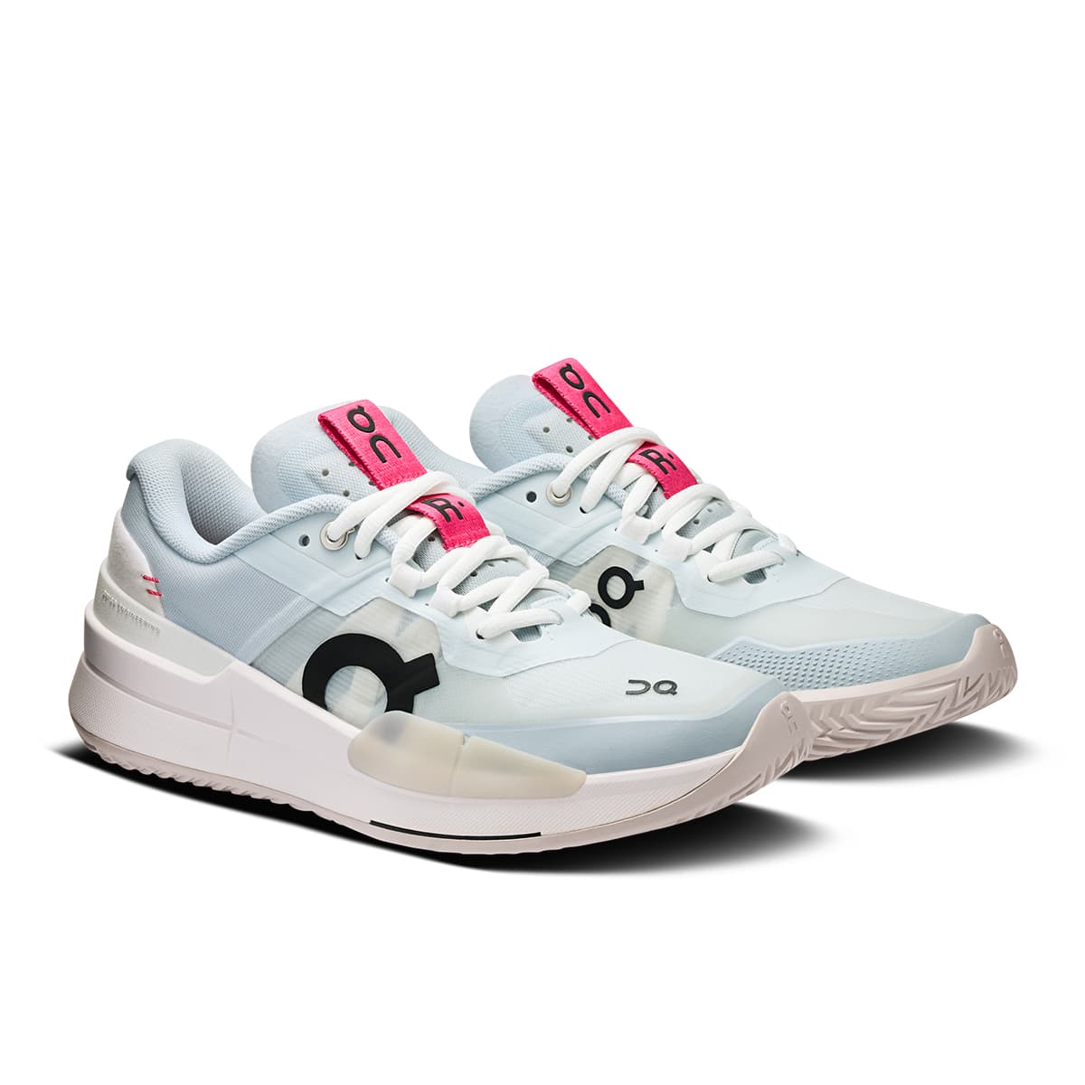 45-degree view of the On The Roger Pro 2 Arctic-Pink women’s running shoe