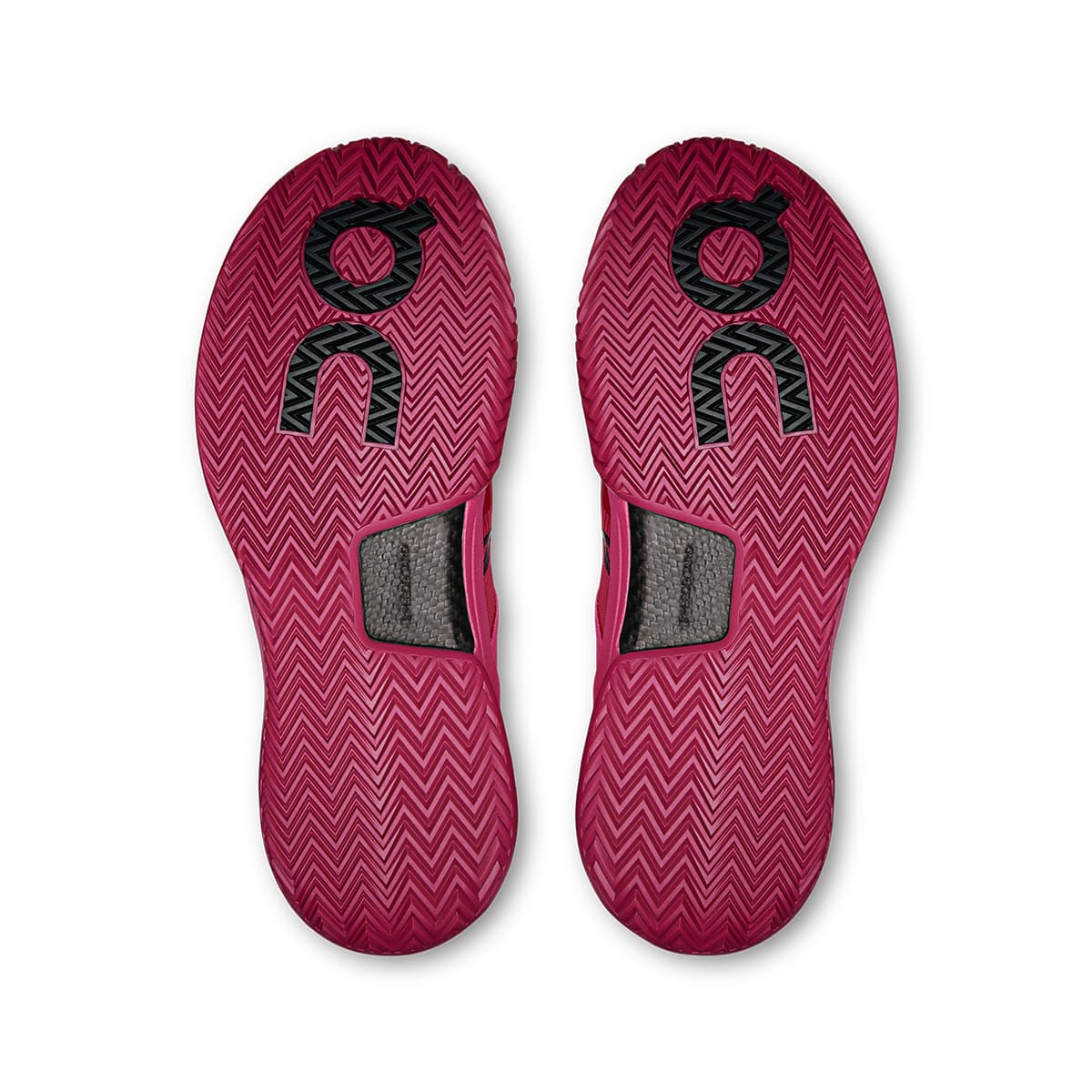 Sole view of the On The Roger Pro 2 Pink Grenadine women’s tennis shoe