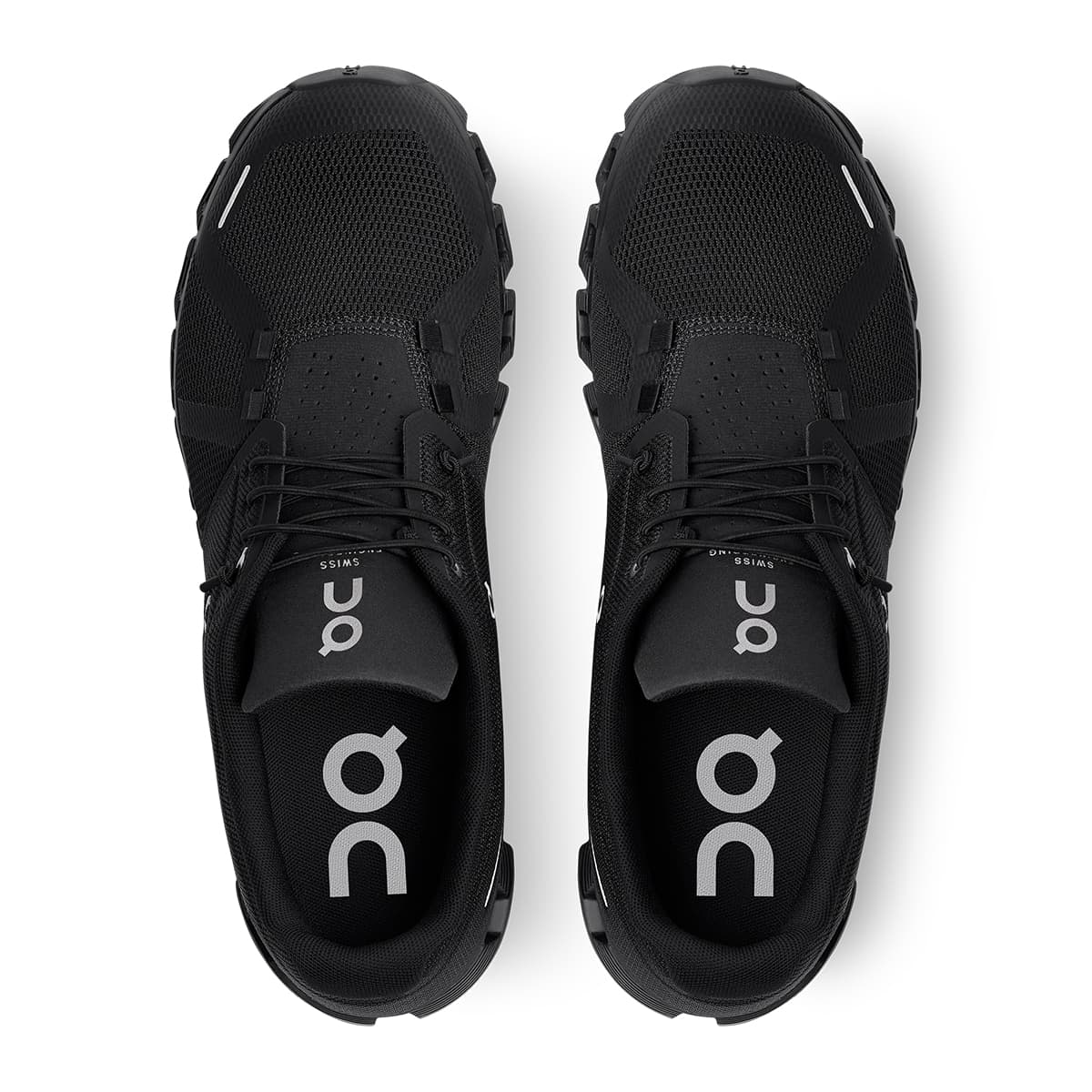 Top view of the On Cloud 5 All Black men's running shoes