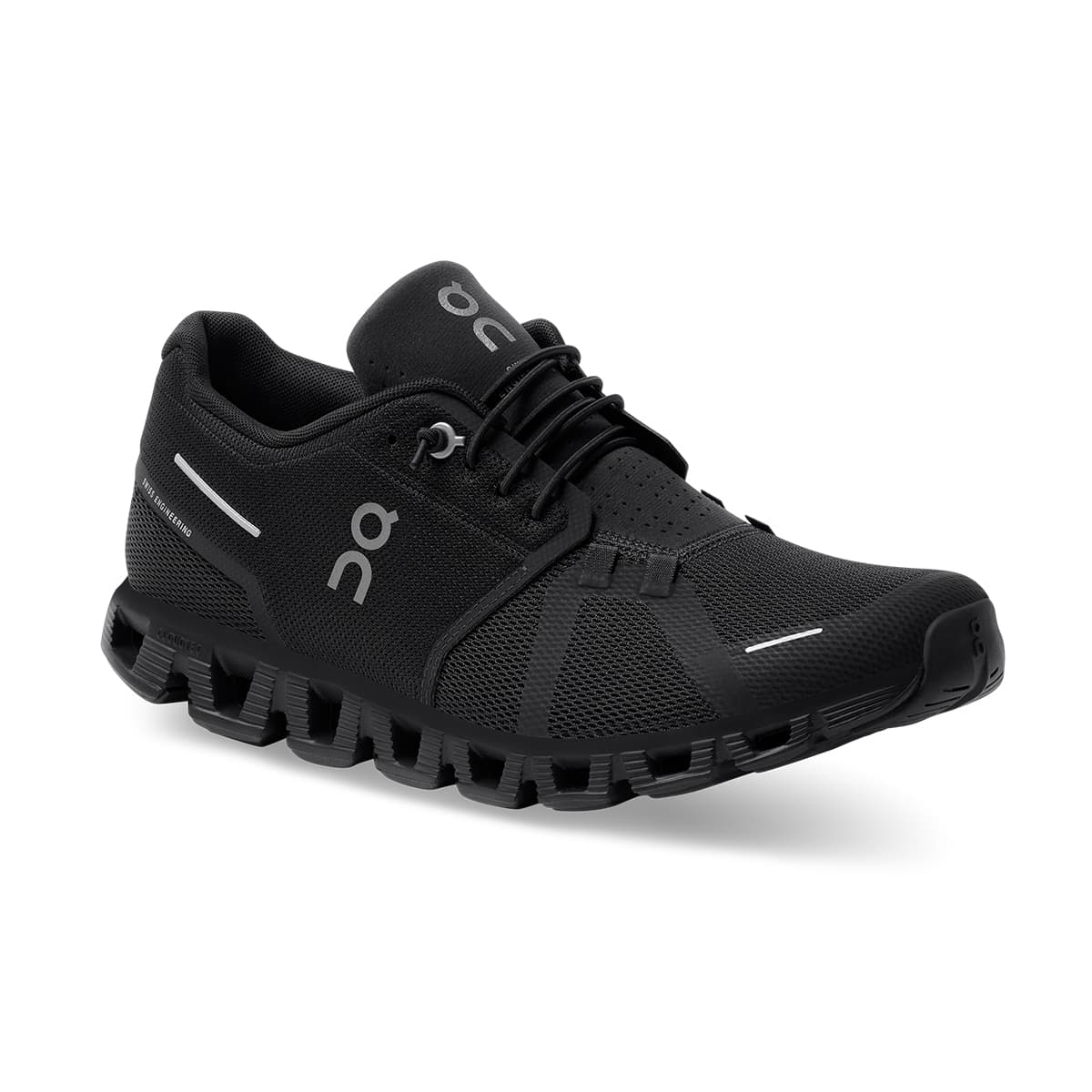 45-degree view of the On Cloud 5 All Black men's running shoe