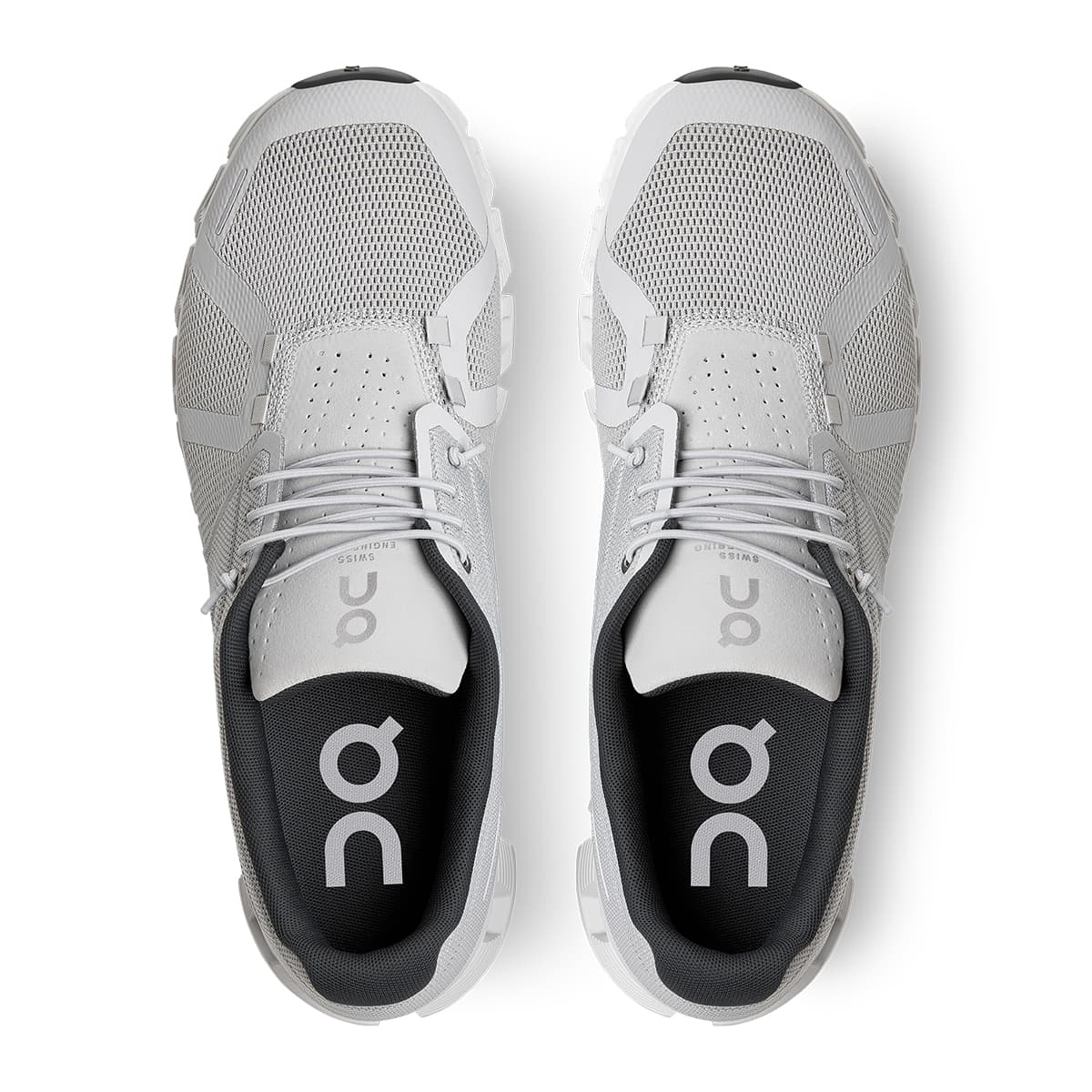 Top view of the On Cloud 5 Glacier White men's running shoes