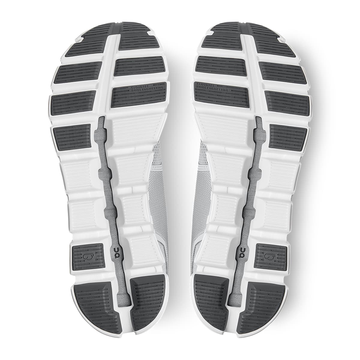 Soles of the On Cloud 5 Glacier White men's running shoes