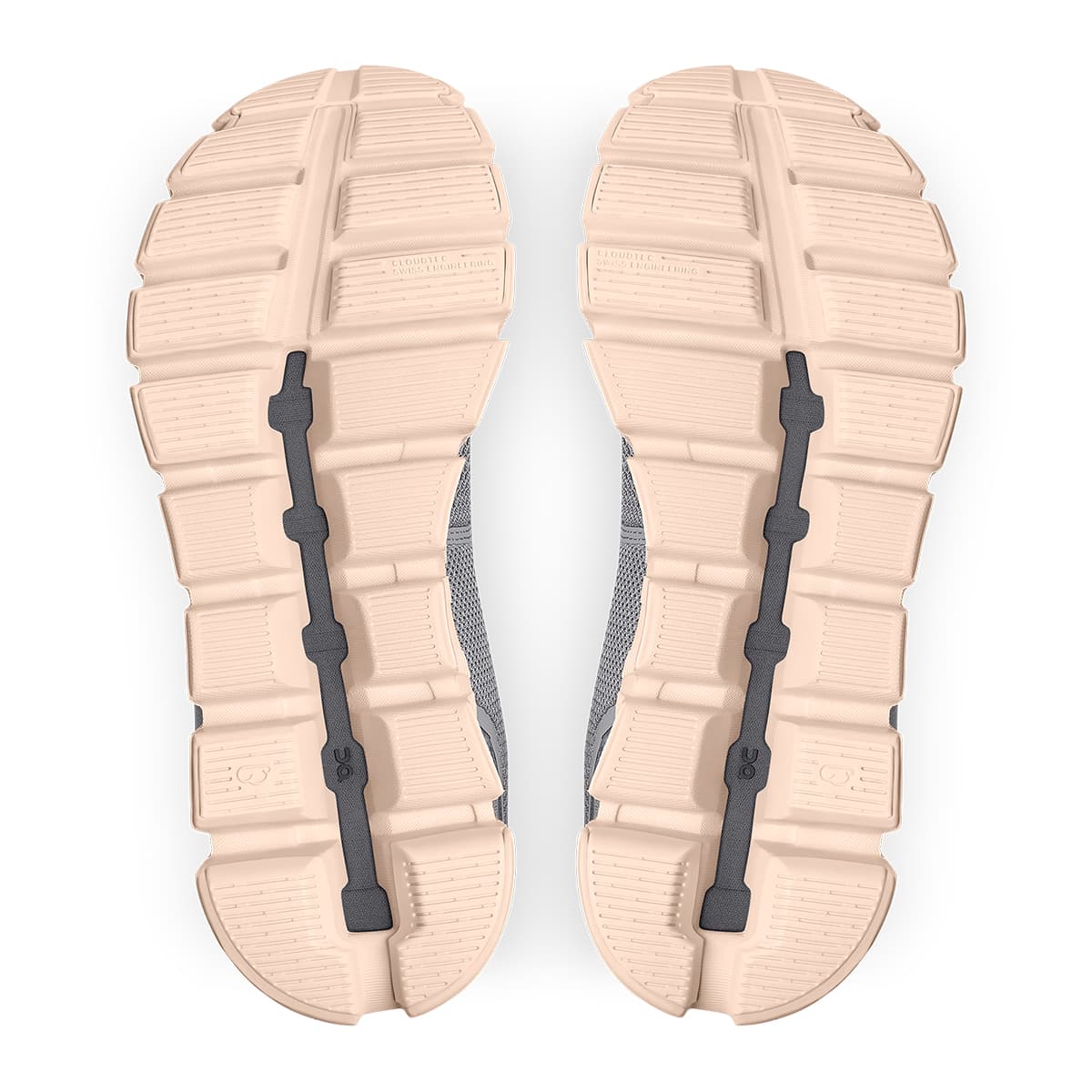 Soles of the On Cloud 5 Zinc Shell women's running shoes