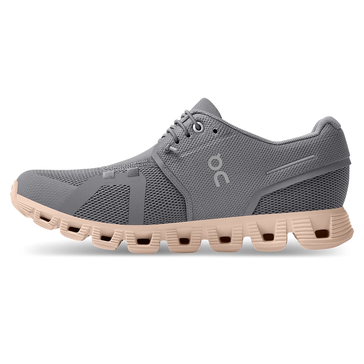 Left side view of the On Cloud 5 Zinc Shell women's running shoe