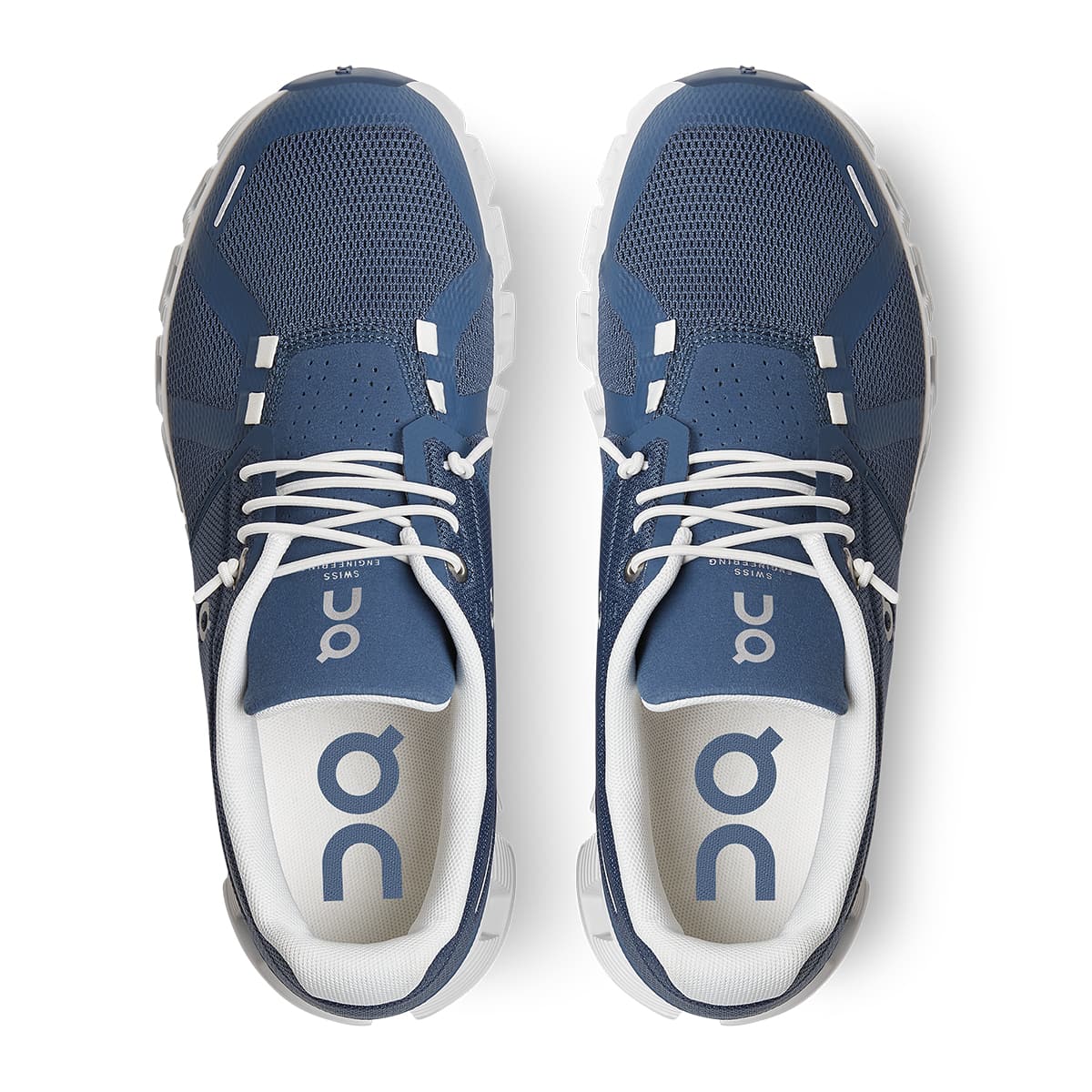 Top view of the On Cloud 5 Denim White women's running shoes
