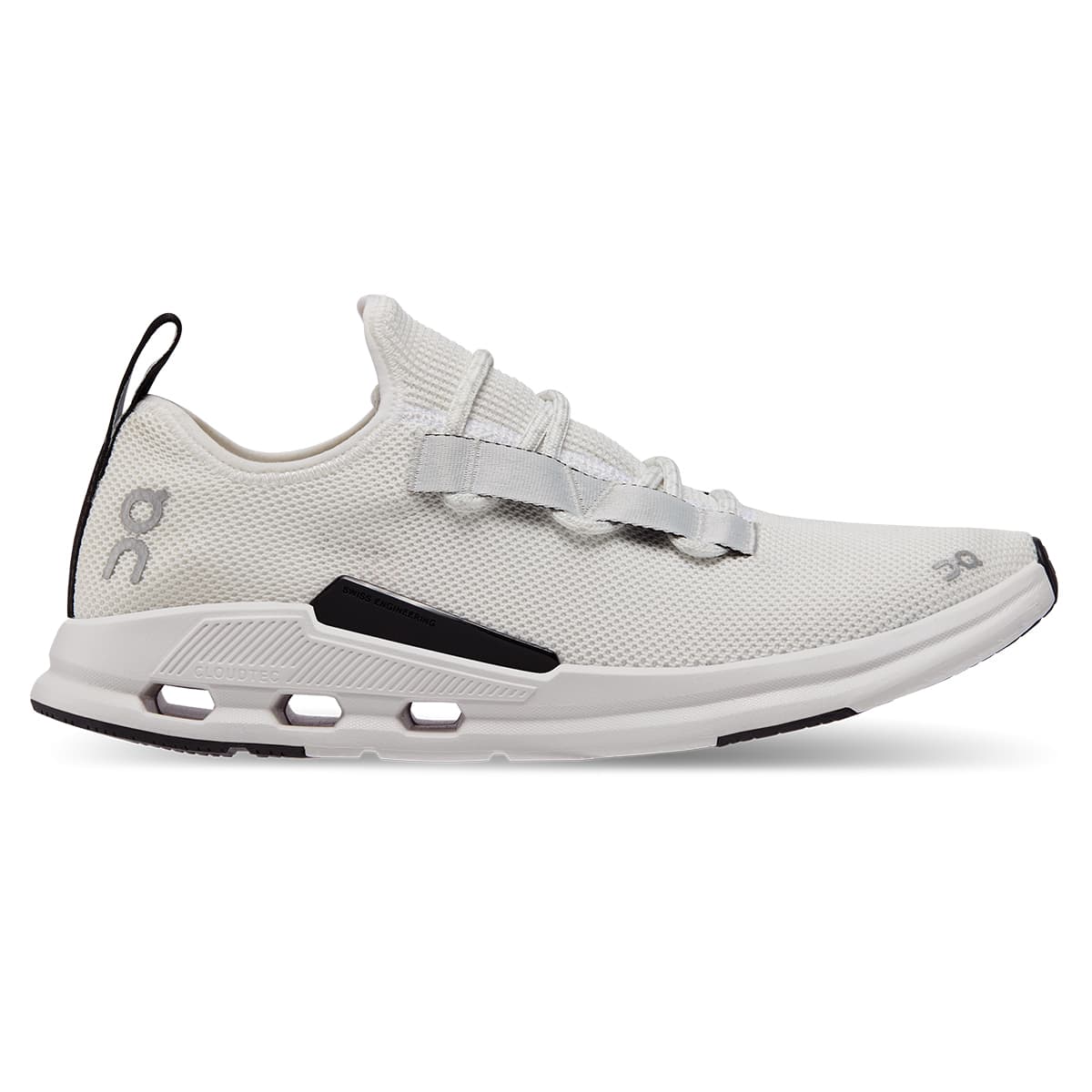 Right side view of the On Cloudeasy White Black men's running shoe