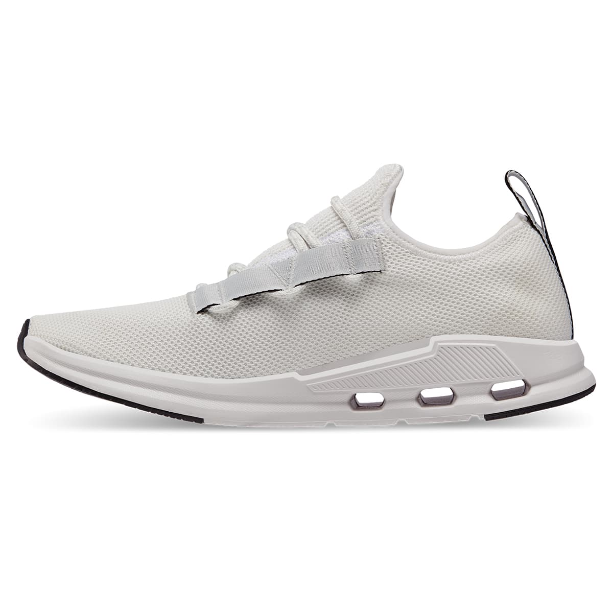 Left side view of the On Cloudeasy White Black men's running shoe