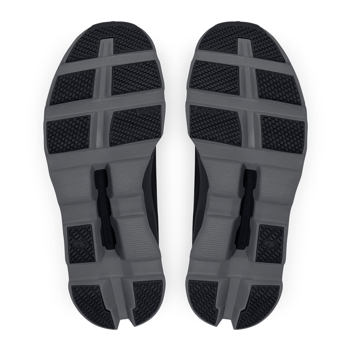 Soles of the On Cloudmonster Black Magnet women's running shoes