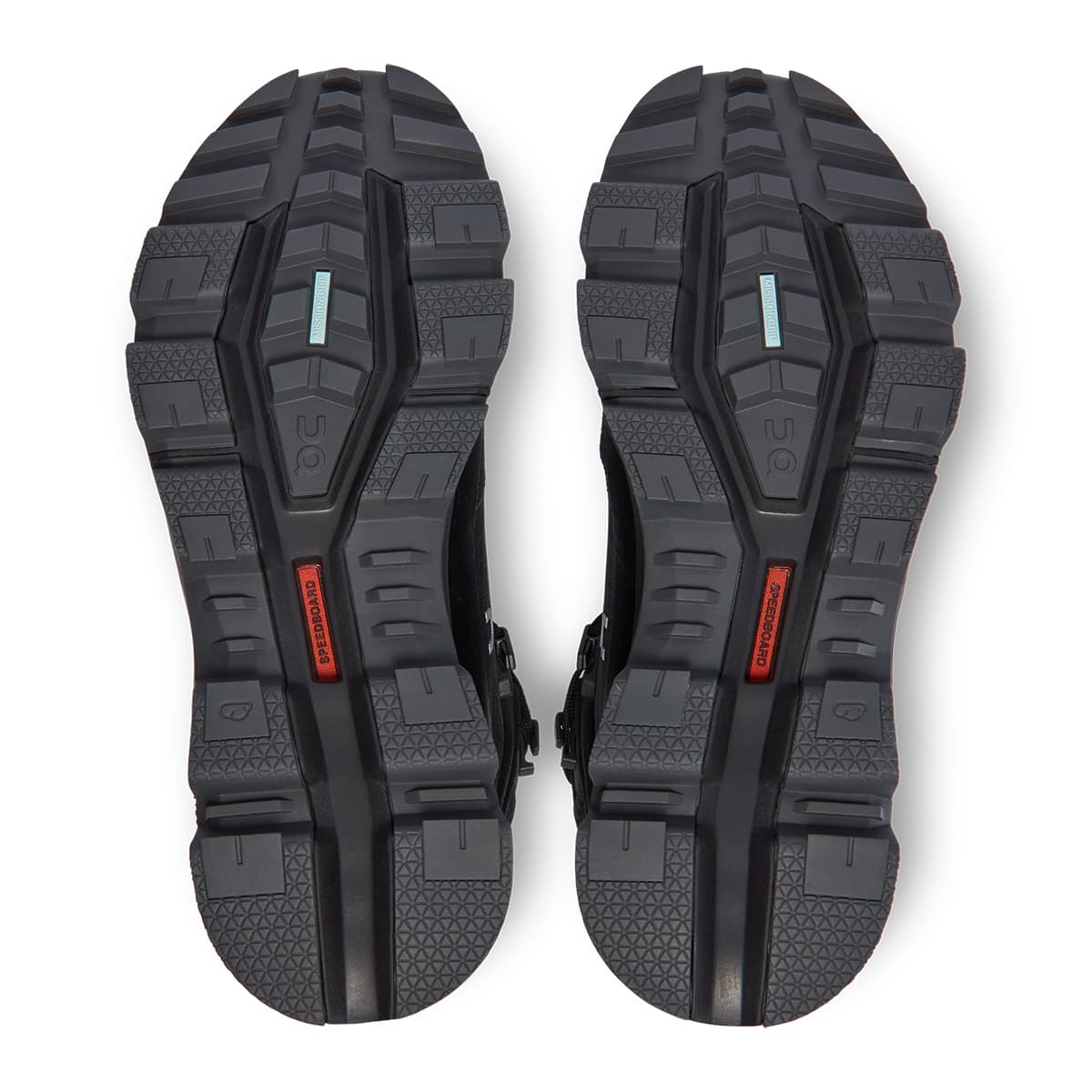 Soles of the On Cloudrock 2 Waterproof Black-Eclipse men’s running shoes