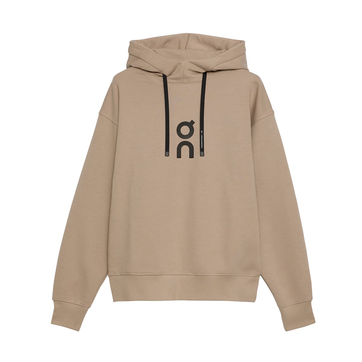 Flat lay of the On Club Hoodie in Desert with a relaxed fit cut