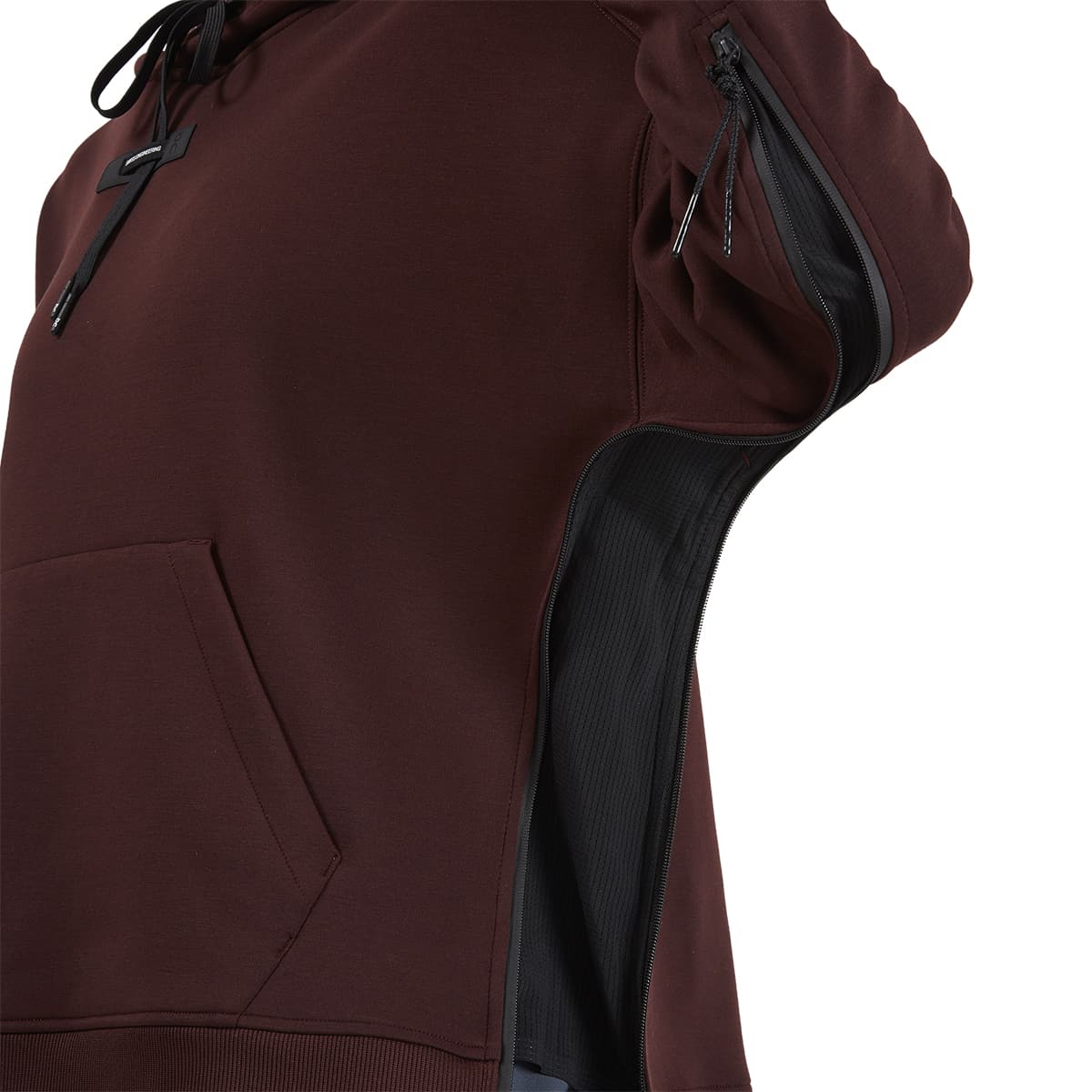 Women wearing the On Hoodie Colour Mulberry - Detail Side Arm Zip
