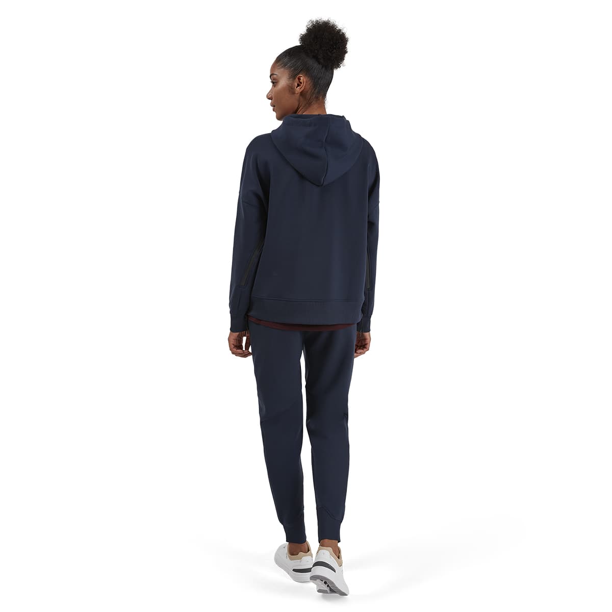 Women wearing the On Hoodie Colour Navy - Back View