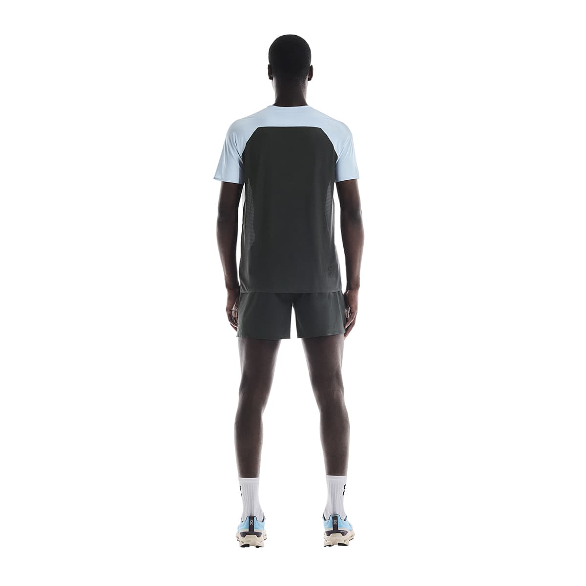 Man wearing the On Performance T Colour Arctic-Eclipse - Back View