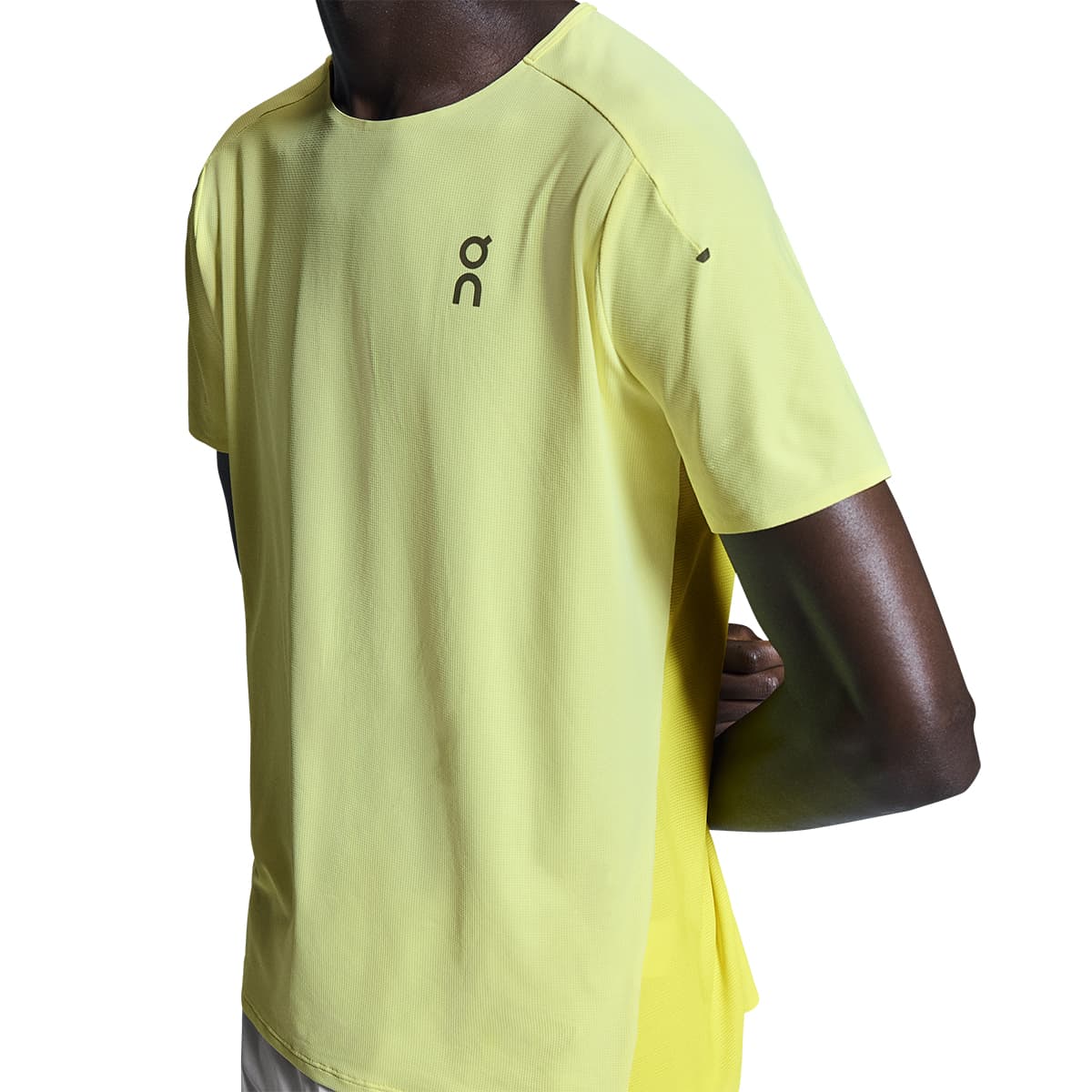 Man wearing the On Performance T Colour Limelight-Lime - Front View Close Up