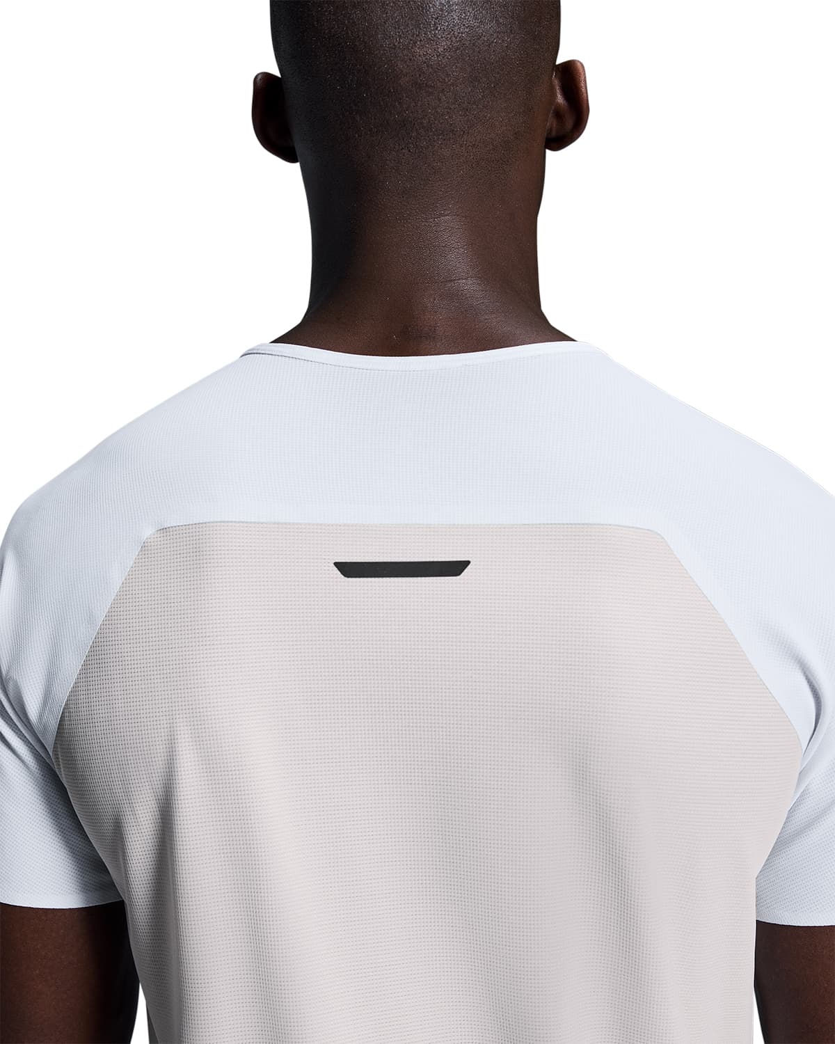 Man wearing the On Performance T Colour White Silver - Back Close up