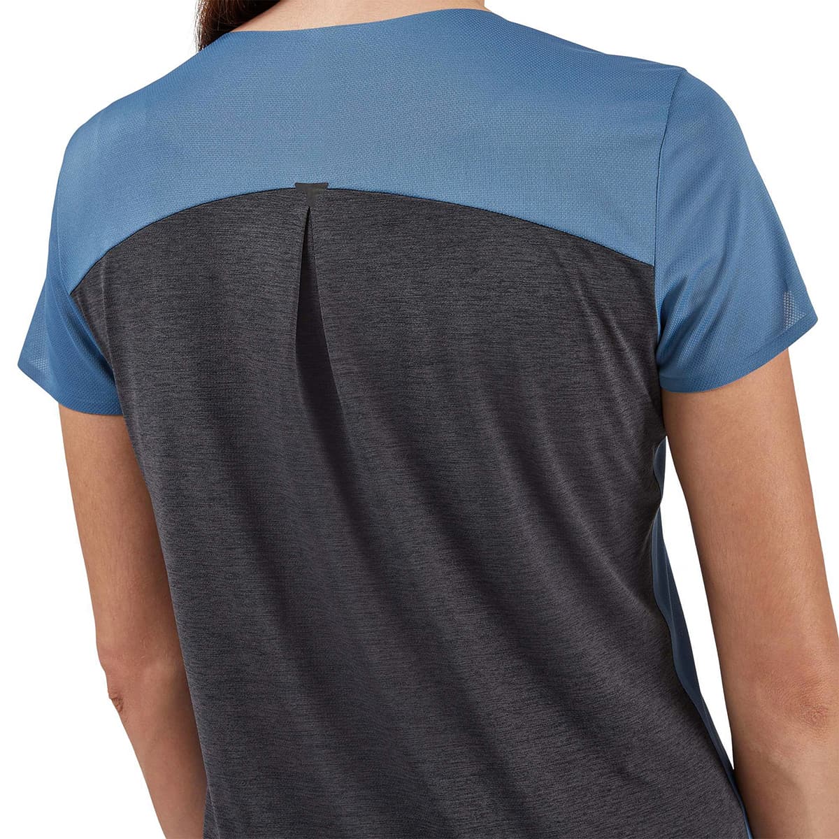 Woman wearing the On Performance T Colour Cerulean Black - Back View Zoom