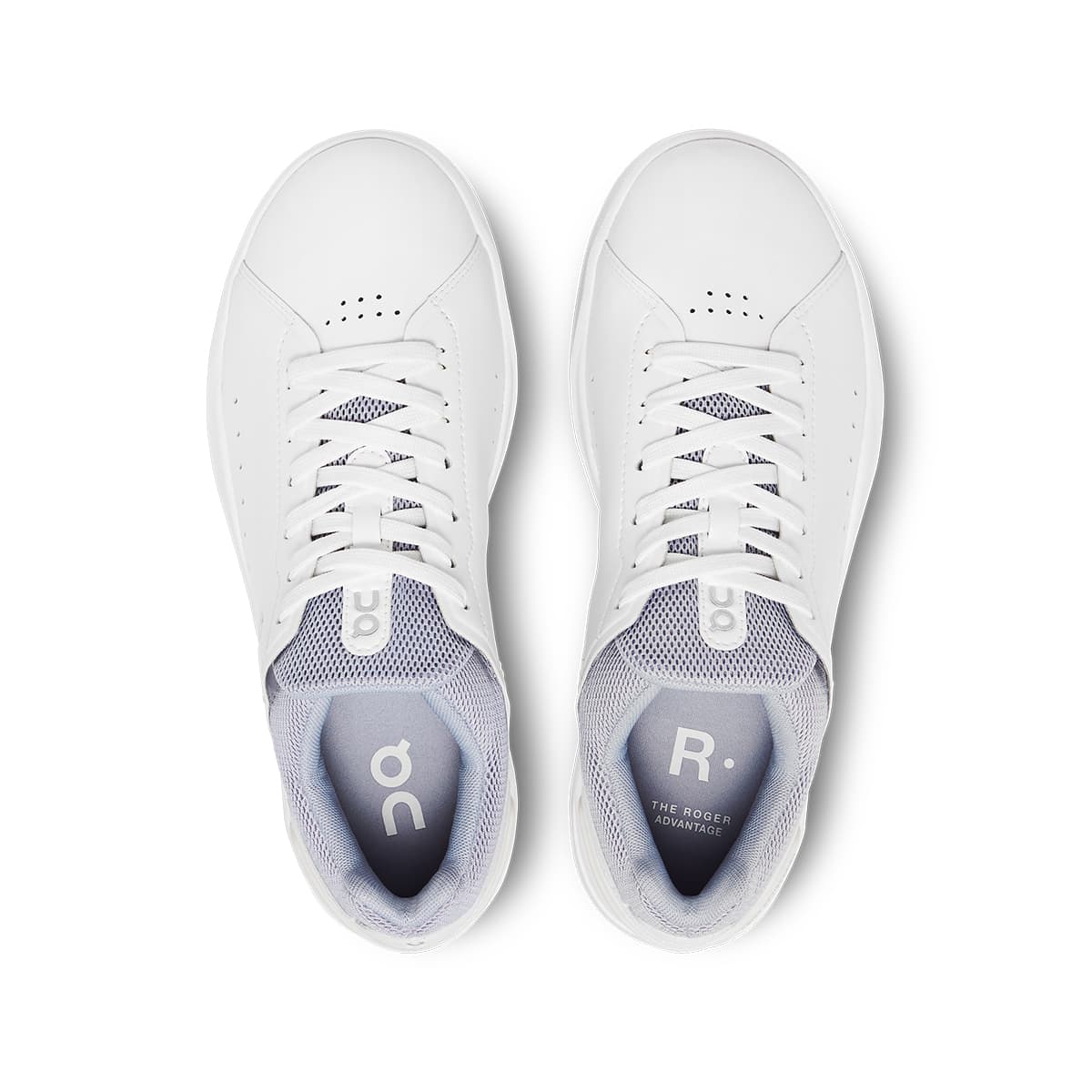 Top view of the On The Roger Advantage White-Nimbus women’s running shoes