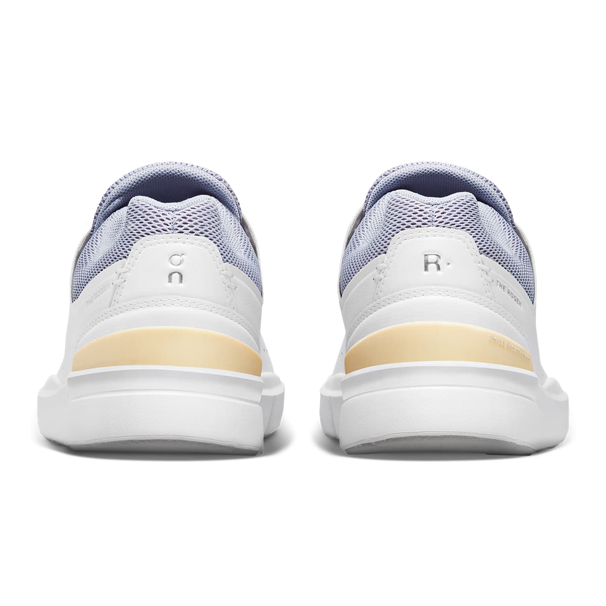 Back view of the On The Roger Advantage White-Nimbus women’s running shoe
