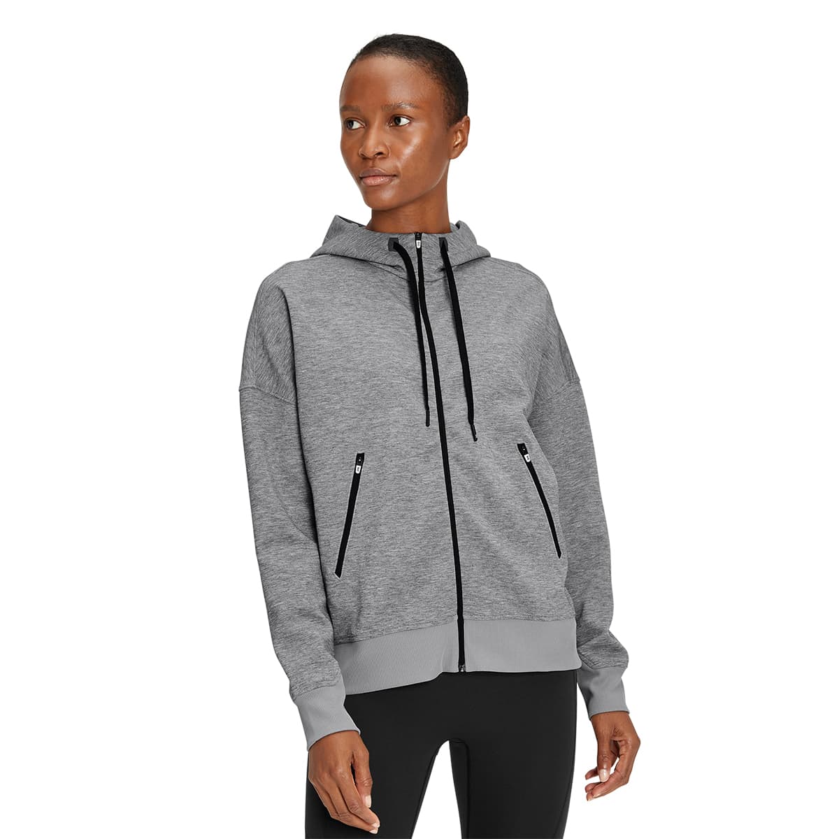 Woman wearing the On Zipped Hoodie Colour Grey