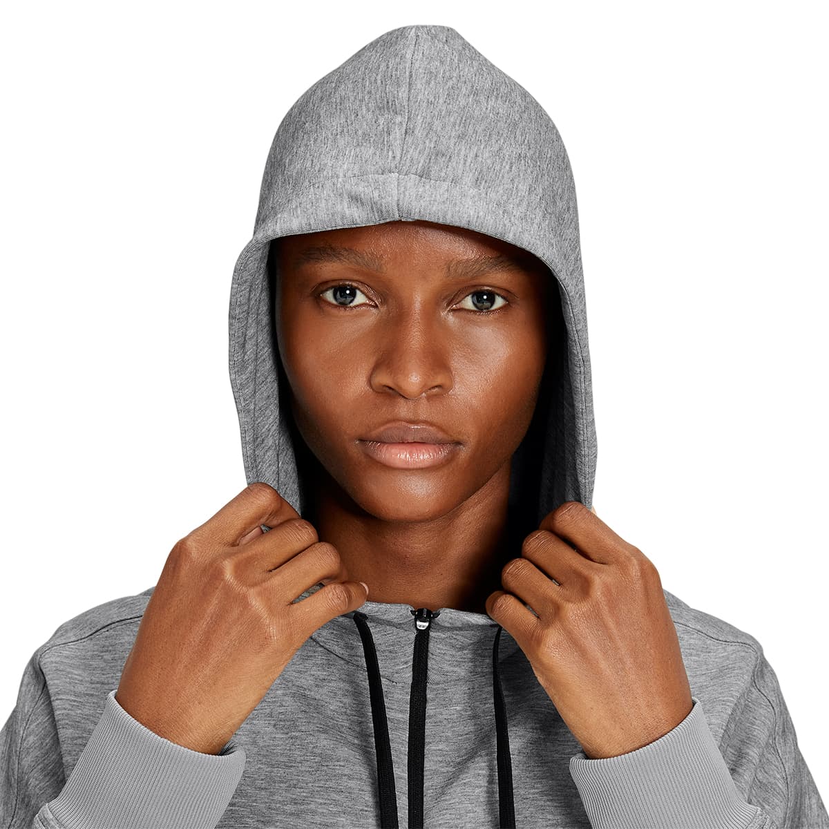 Woman wearing the On Zipped Hoodie Colour Grey - Close up Hoodie Collar Detail