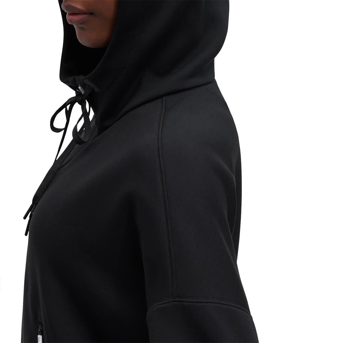 Woman wearing the On Zipped Hoodie Colour black - Side Detail Stitching