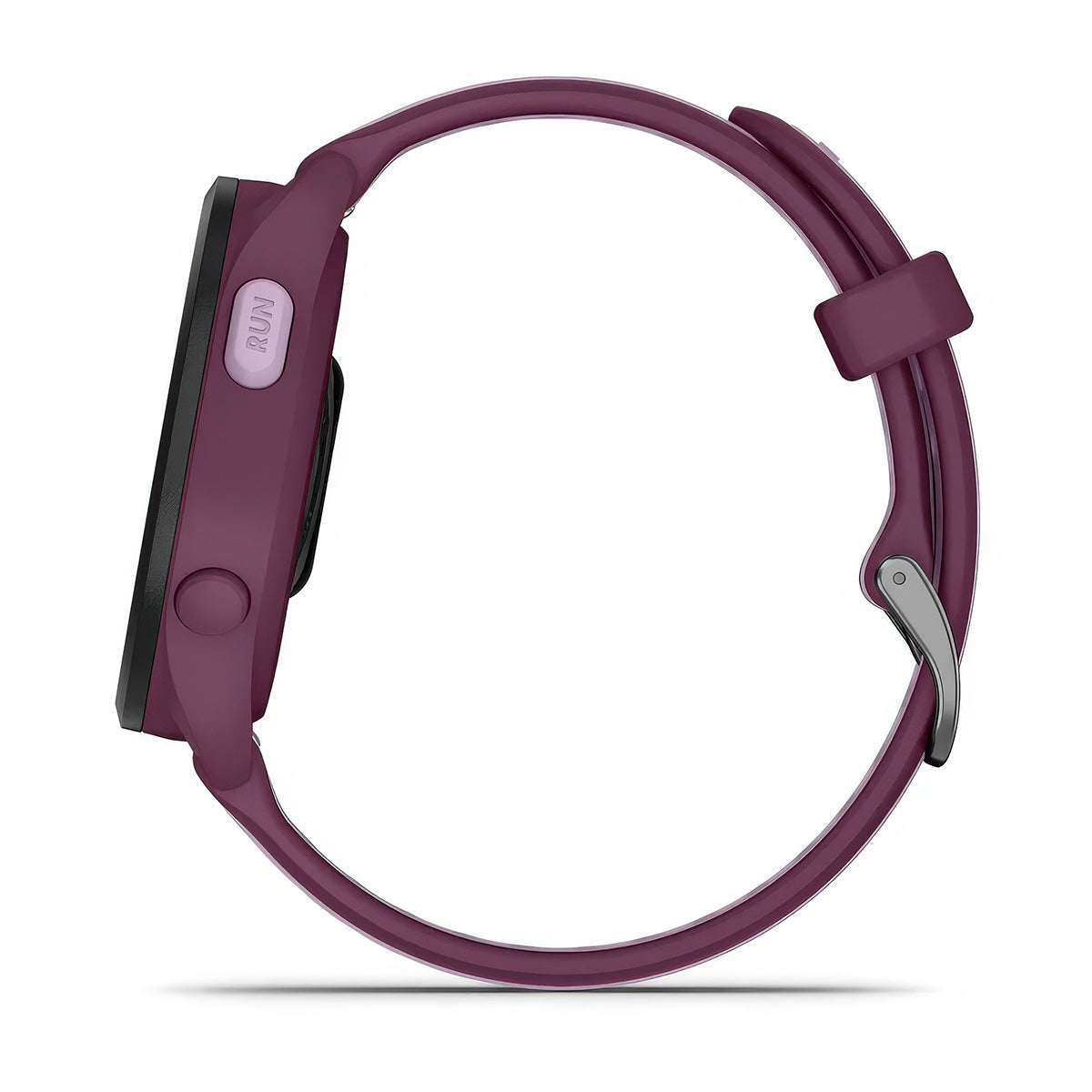 Left-side product shot of the Garmin Forerunner 165 Music in Berry-Lilac #color_berry-lilac