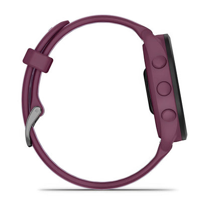 Right-side product shot of the Garmin Forerunner 165 Music in Berry-Lilac 
