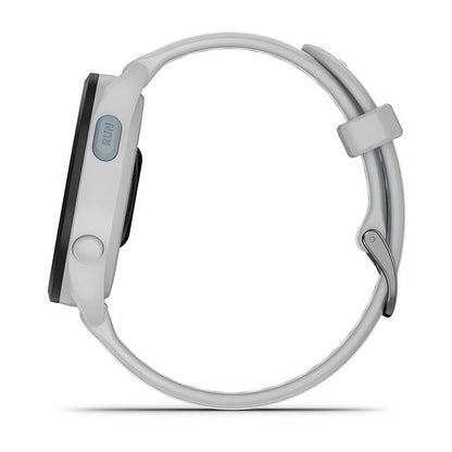 Left-side product shot of the Garmin Forerunner 165 Music in Mist Grey-Whitestone 