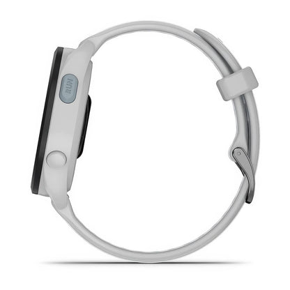 Left-side product shot of the Garmin Forerunner 165 in Mist Grey-Whitestone 