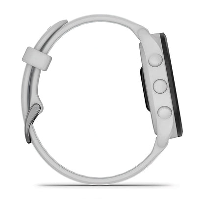 Right-side product shot of the Garmin Forerunner 165 in Mist Grey-Whitestone 
