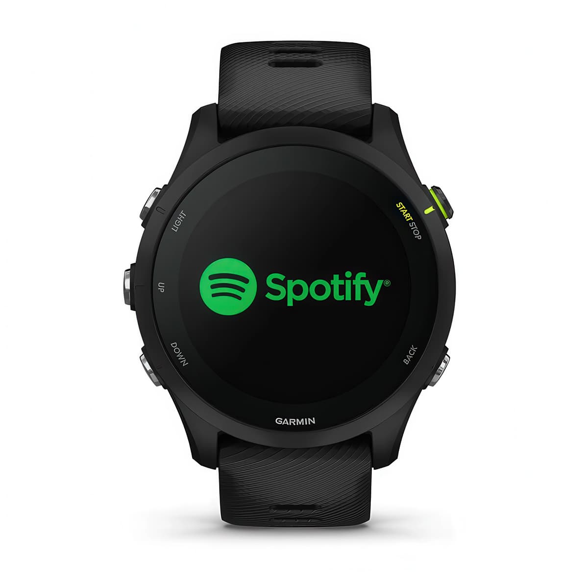 Front product shot of the Garmin Forerunner 255Music showing music feature in Turquoise-Aqua #color_black