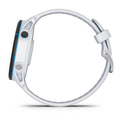 Left product shot of the Garmin Forerunner 255 Music showing Amazon Music in Whitestone 