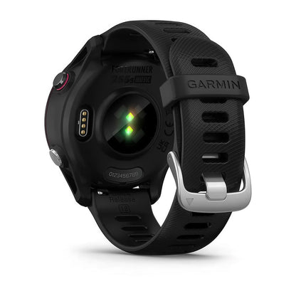 Rear product shot of the Garmin Forerunner 255S Music showing back sensor in Black 