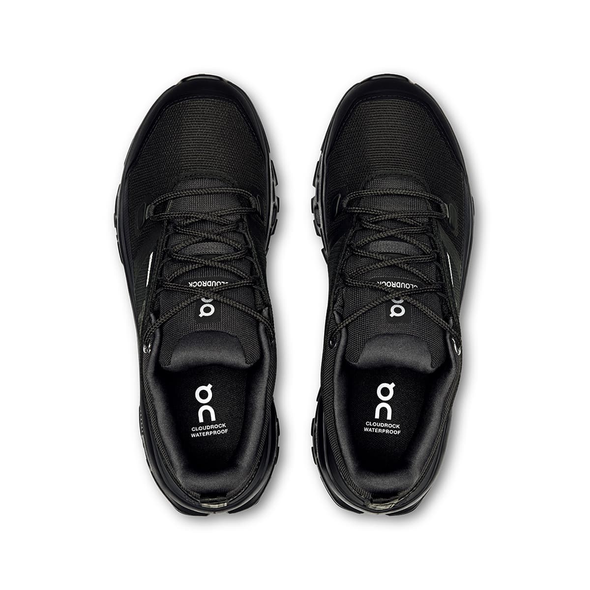 Top view of the On Cloudrock Low Black Black women’s running shoes #color_black-black
