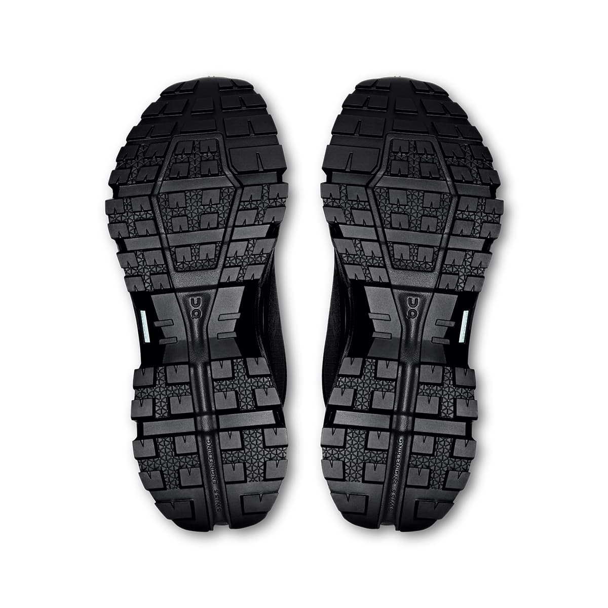 Soles of the On Cloudrock Low Black Black women’s running shoes #color_black-black