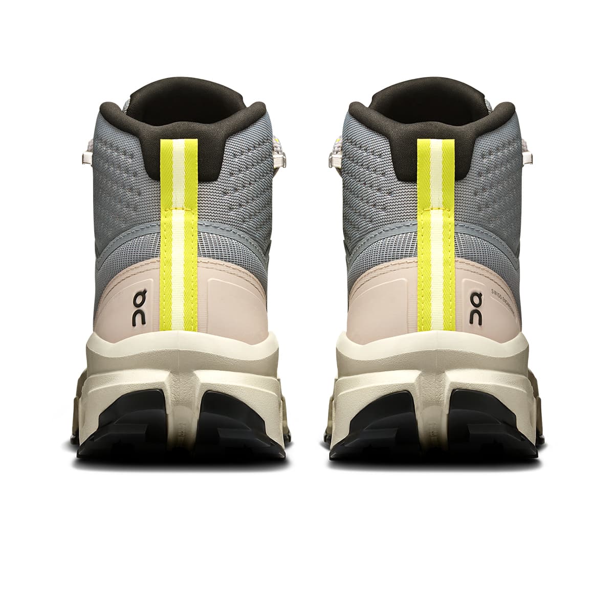 Back view of the On Cloudrock Mid Alloy Ice women’s running shoe 