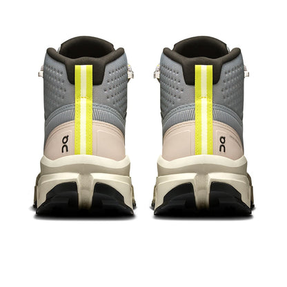 Back view of the On Cloudrock Mid Alloy Ice women’s running shoe 