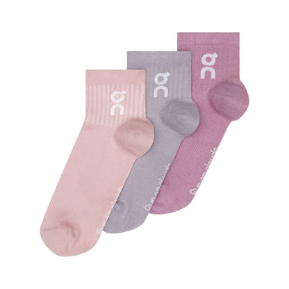 Product shot of the On Logo Sock Mid 3P Colour Mauve Lavendula 