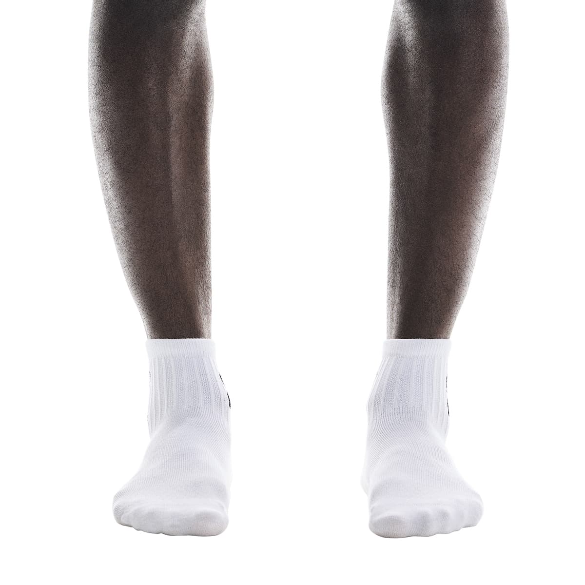 Model wearing the On Logo Sock Mid 3P Colour White- Front Angle 