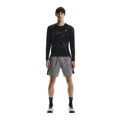 Full front view of male model wearing the On Performance Shorts Lumos in Black 