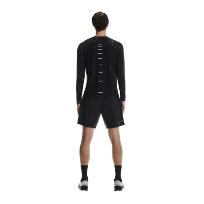 Full back view of male model wearing the On Performance Shorts Lumos in Black 
