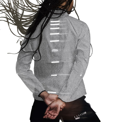 Rear view highlighting reflective detail of the On Weather Jacket Lumos Colour Eclipse 