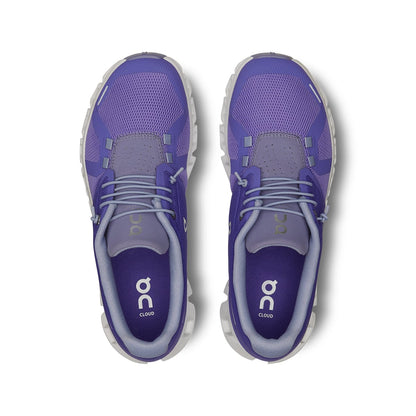 Top view of the On Cloud 5 Blueberry Feather women's running shoes 