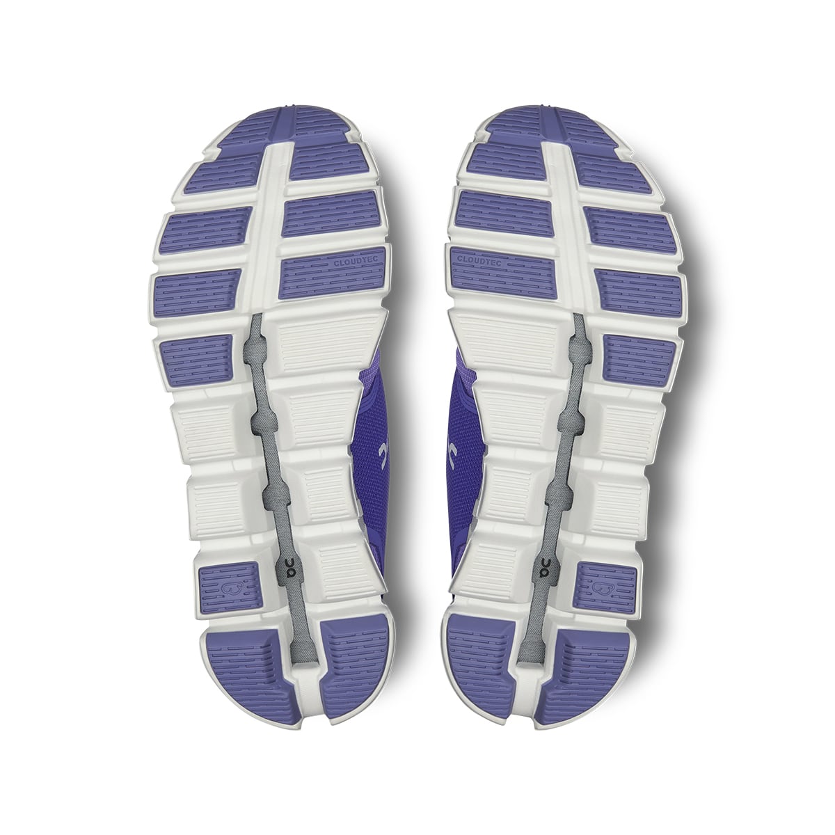 Soles of the On Cloud 5 Blueberry Feather women's running shoes 