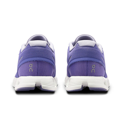 Back view of the On Cloud 5 Blueberry Feather women's running shoe 