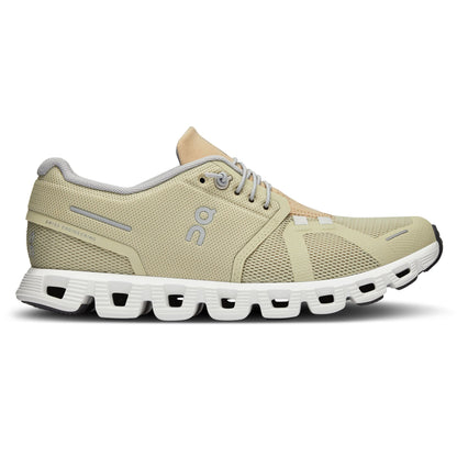 Right side view of the On Cloud 5 Haze Sand women's running shoe 