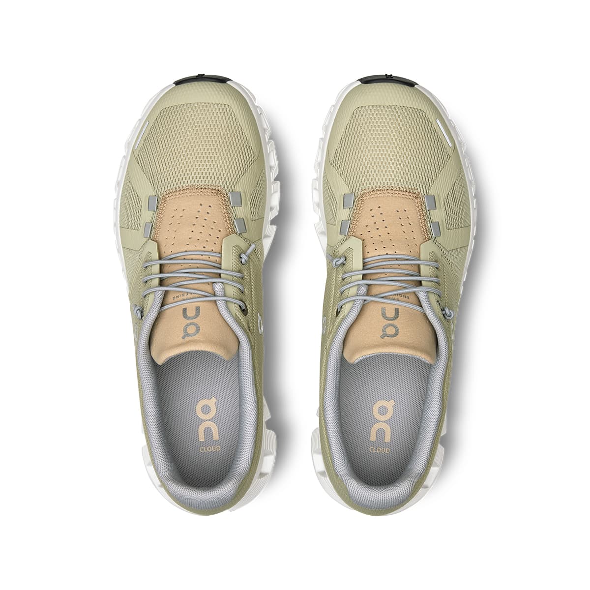 Top view of the On Cloud 5 Haze Sand women's running shoes 
